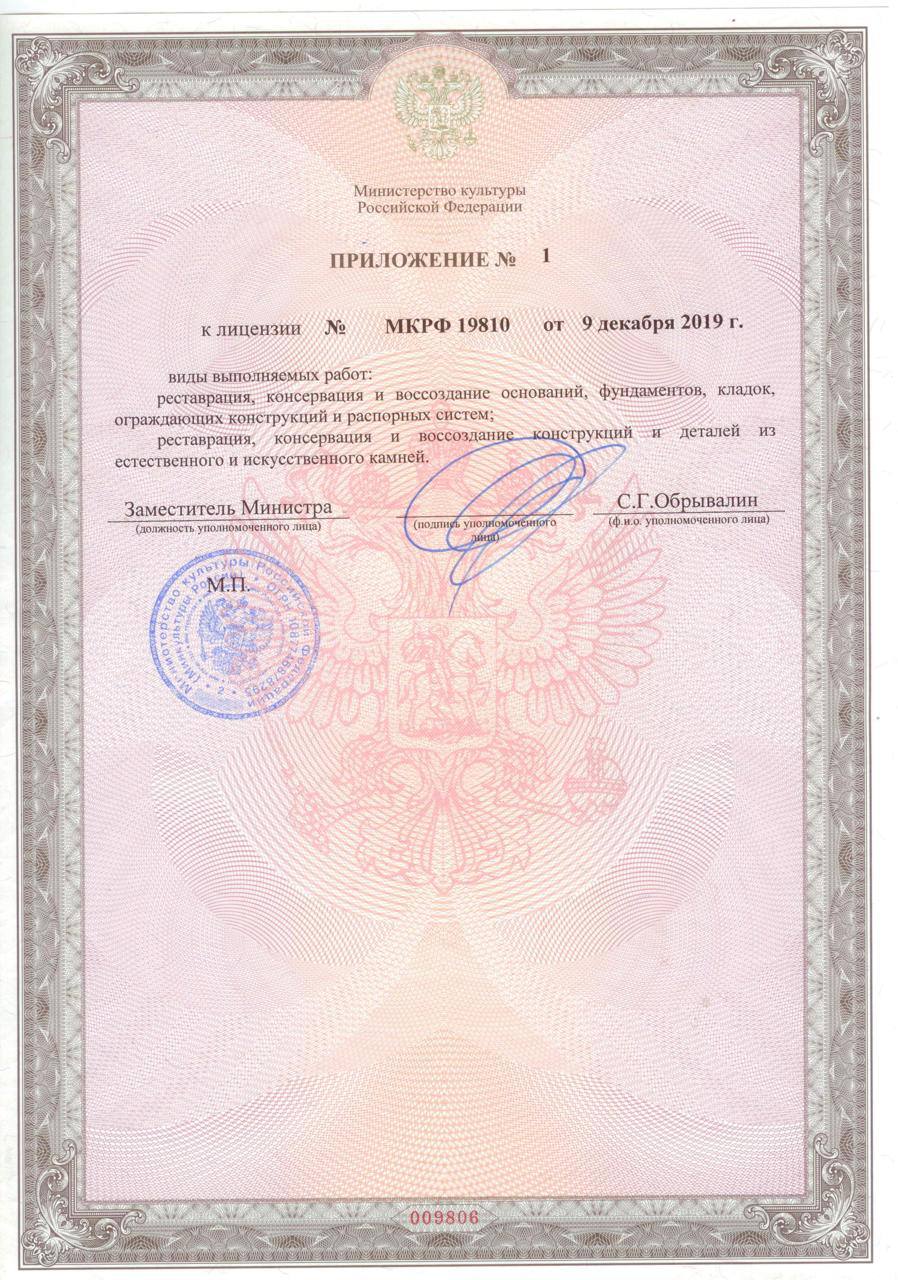 ПРИЛОЖЕНИЕ Nº 1 к лицензии Nº МКРФ 19810 от 9 декабря 2019г.